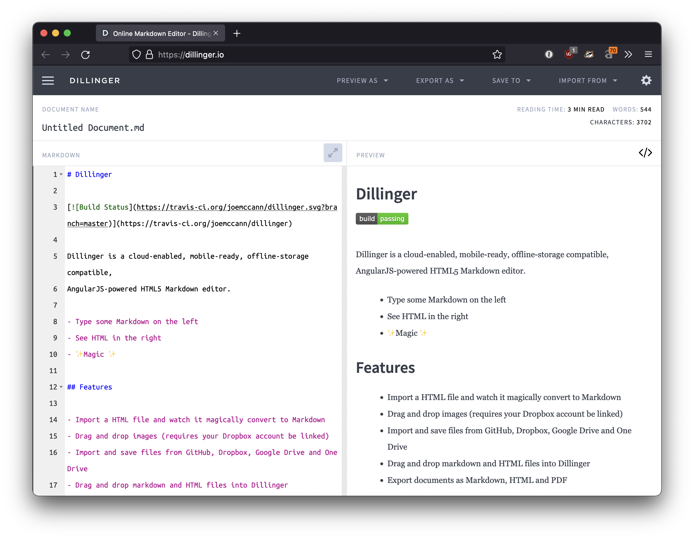 Dillinger Markdown editor